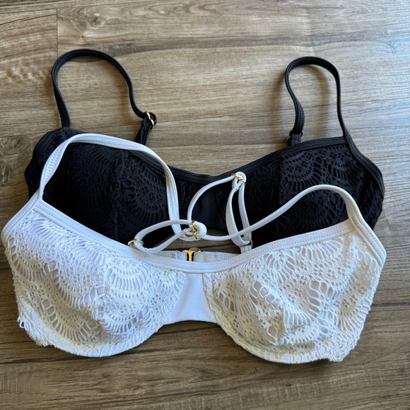Roxy Crochet swimsuit top set of 2 black white size small - Picture 1 of 5